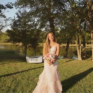 Windsor Blush Pink Lace Prom Gown